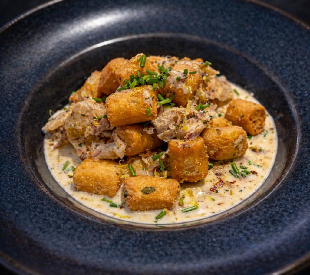 puli trattoria gnocchi fritti con crema de baccala cred divulgacao.png